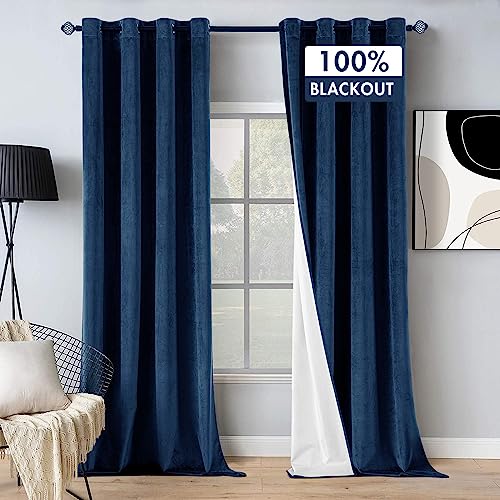 MIULEE 100% Blackout Velvet Curtains 96 Inches Long Ivory White Curtain Drapes for Living Room Darkening Thermal Insulated Grommet Cream Black Out Curtains for Bedroom Windows Light Blocking Set of 2