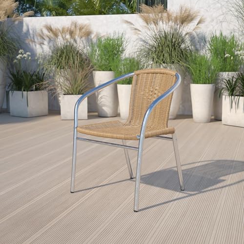 Flash Furniture Commercial Aluminum and Beige Rattan Indoor-Outdoor Restaurant Stack Chair