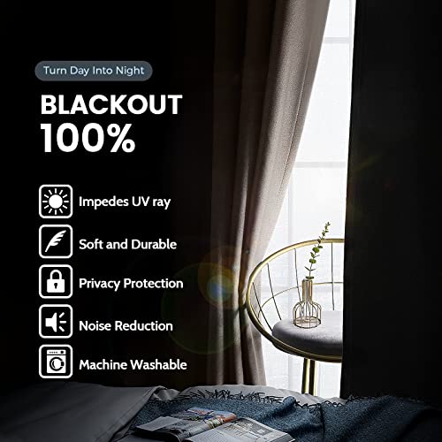 SimpleHome 100% Blackout Curtains for Bedroom,Thermal Insulated Cream Grommet Window Drapes Room Darkening Curtains for Living Room with Black Back,52 x 90 Inch,2 Panels