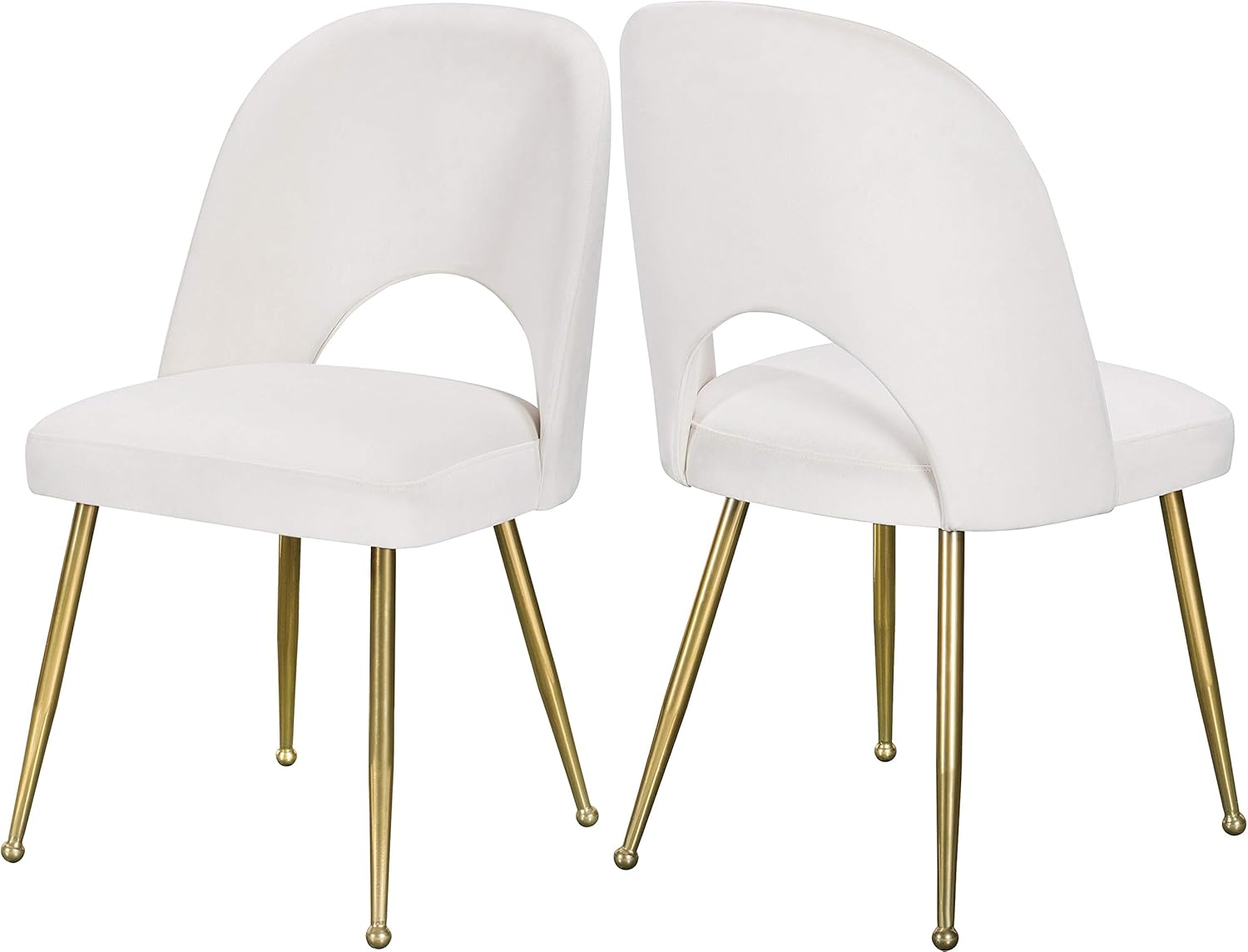 Meridian Furniture Logan Collection Modern | Contemporary Velvet Upholstered Dining Chair with Brushed Gold Ball Design Legs, Set of 2, 20