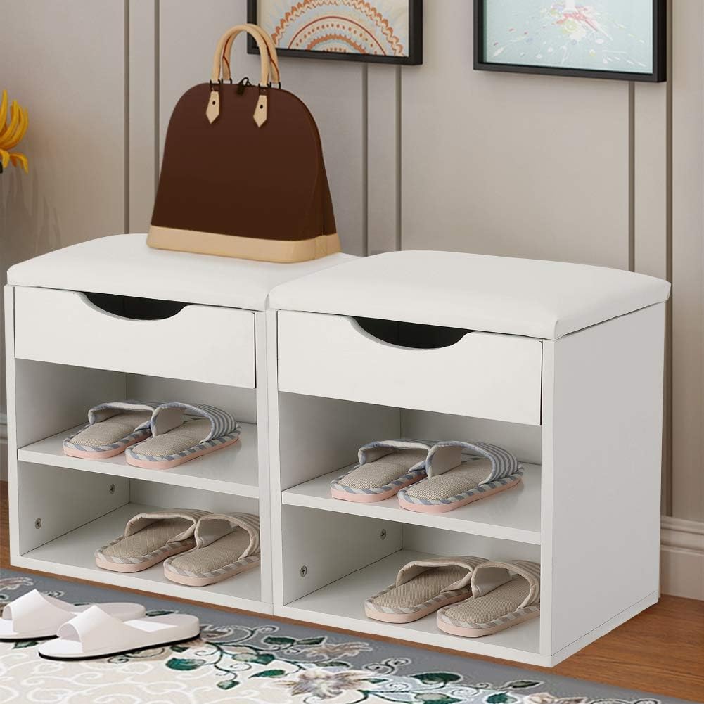 AYNEFY Furniture Household Furniture, Shoes Storage Organizer Cabinet with Padded Seat Fashionable Shoe Cabinet Seat for Shoes and Accessories Home Entryway Shoe Bench Wooden