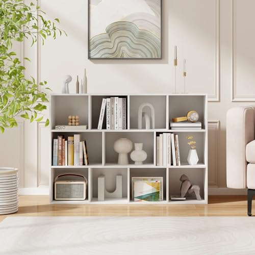 Giantex 11 Cube Reversible Bookcase, Wooden Freestanding Open Bookshelf with Anti-tip Kits, Modern Storage Organizer Cabinet, Wood Display Book Shelf for Living Room, Bedroom, Playroom, White