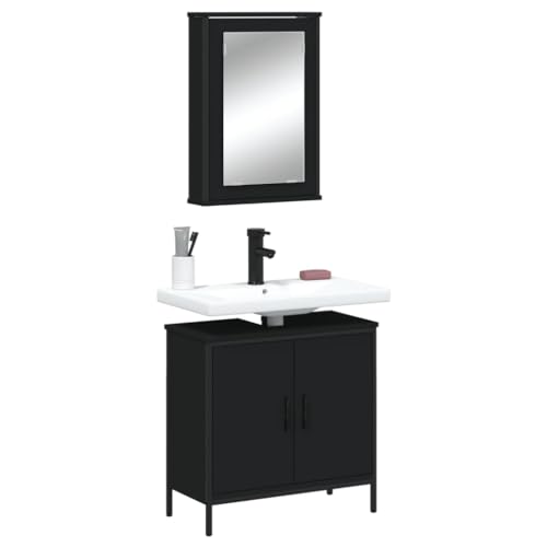 2 Piece Bathroom Furniture Set Black Engineered Wood,Premium Bathroom Furniture Set: Ample Storage, SpaceSaving Design, and Clear Mirror for Enhanced Organization Furniture Sets, Bathroom Furniture