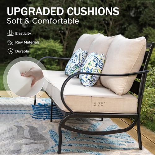 PHI VILLA Patio Furniture Conversation Set for 2, Deluxe Outdoor Patio Set with 2 Stable Padded Sofa Chair