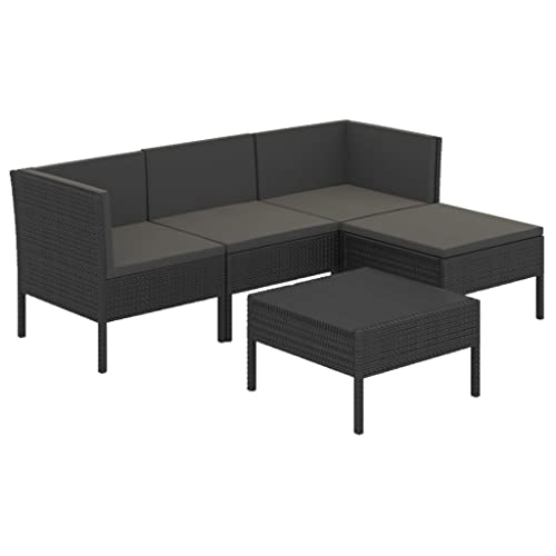 5 Piece Patio Lounge Set with Cushions Poly Rattan Black,Black Outdoor Lounge Set with Cushions Modern Patio Furniture for Ultimate Comfort and Durability Outdoor Furniture Sets, Patio Furniture Sets
