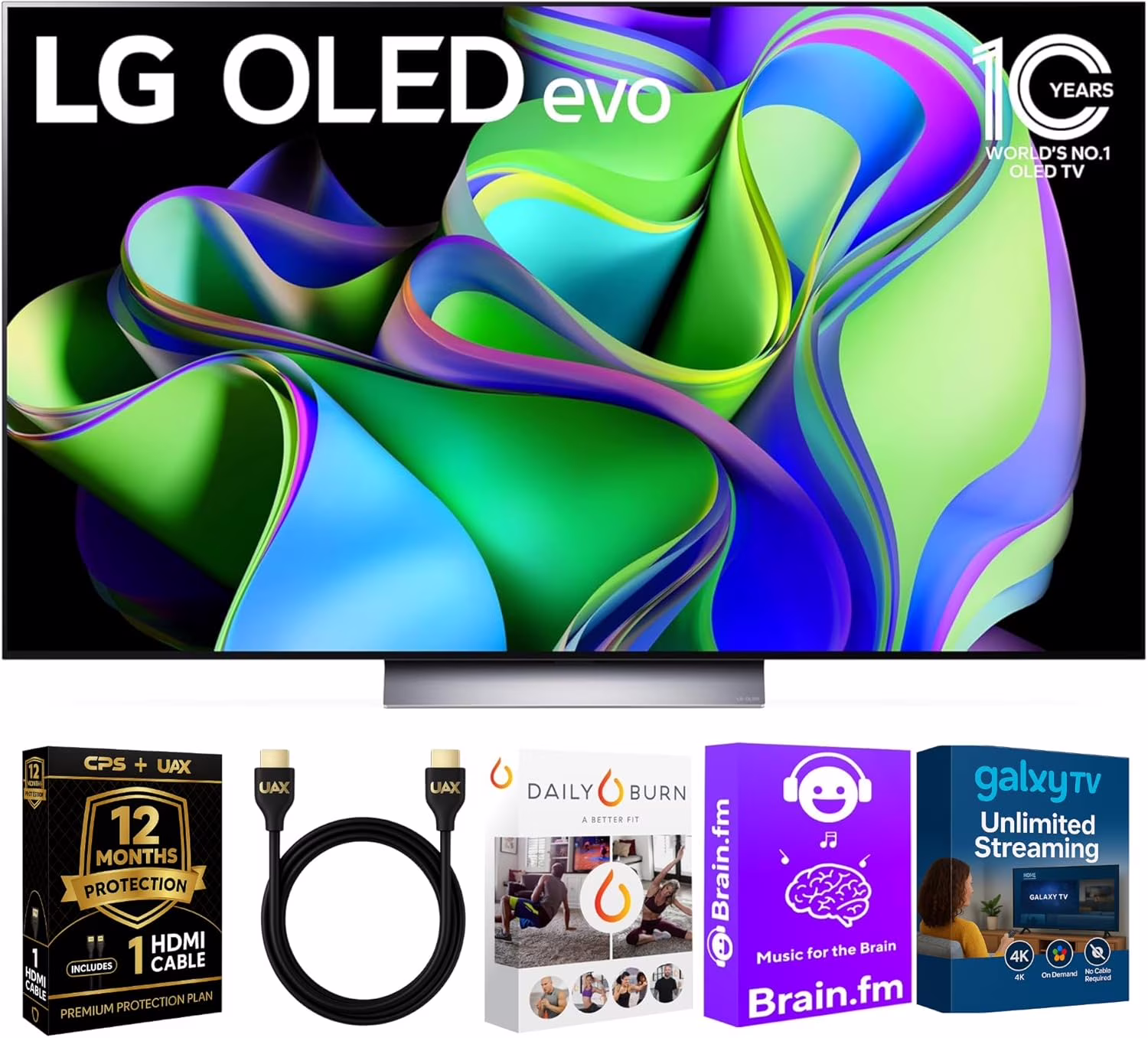 LG 83" OLED C3 HDR 4K Smart OLED TV Bundle - 120 HZ Refresh Rate + UAX 4K HDMI 2.0 Cable + CPS 24 Months Protection and Streaming Kit with Alexa