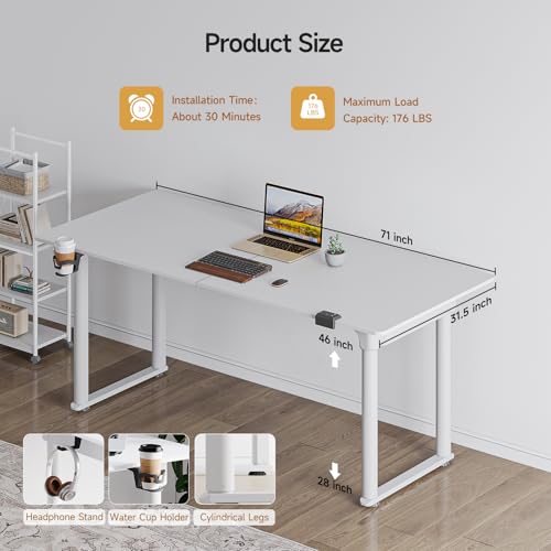 Stand Up Desk with 4 Legs, 71x32 Rectangle Desk with Memory Controller & Dual Motors, Standing Desk Height Adjustable from 28
