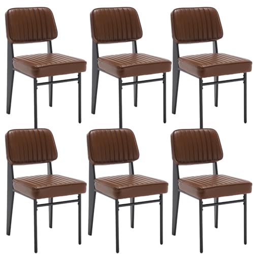 Mid Century Modern Dining Chairs Set of 2 Brown Faux Leather Dining Room Chairs Armless Kitchen Chairs Side Chairs