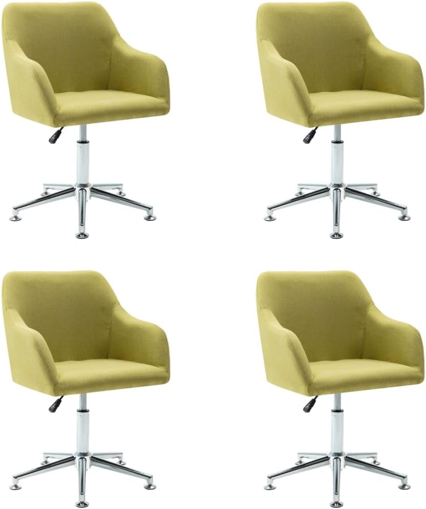 vidaXL Swivel Chair 4 Pcs, 360 Degrees Swivel Accent Chair with Arms, Desk Chair for Home Office Living Room, Scandinavian Style, Green Fabric