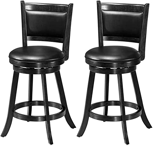 Hysache Bar Stools Sets of 2, Wooden Swivel Counter Height Chairs w/Footrest, PVC Cushioned Seat, 360° Swivel Kitchen Stool, Ideal for Dining Room, Living Room, Kitchen (Black, 29