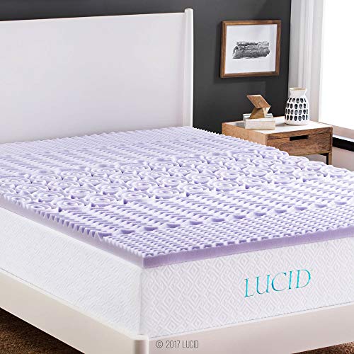 LUCID Lavender-Infused Mattress Topper - Memory Foam - 3 Inch - Twin XL Size - Plush Feel - 5 Convoluted Zones - CertiPUR Certified - New Home Owner & Dorm Room Essentials
