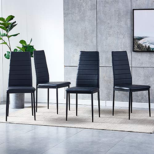 Ansley&HosHo Set of 4 Faux Leather Dining Chairs with Metal Legs, High Back Living Room Chairs Modern Dinner Chairs Soft Padded Side Chairs for Kitchen Dining Room Home Furniture, Black