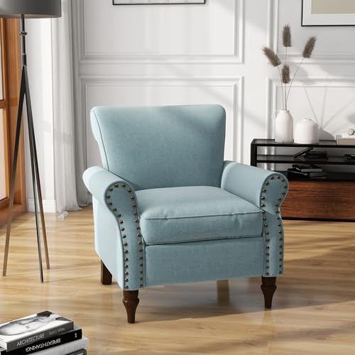 UIXE PU Leather Accent Chair, Modern Arm Club Chairs Nailed Trim Living Room Upholstered Armchair, Comfy Single Sofa Lounge Reading Seat Bedroom Side Seating for Home Office, Brown