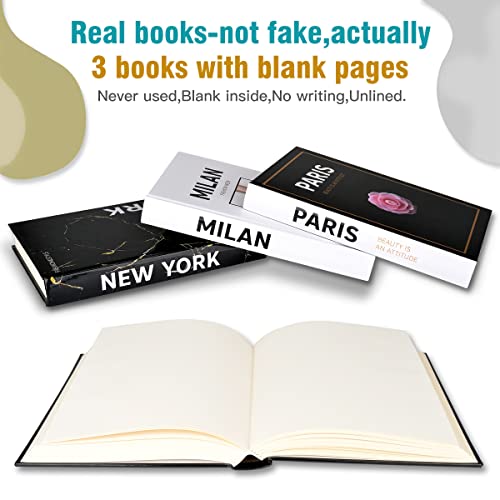 3 Pieces Fashion Decorative Books,Hardcover Modern Decorative Book Stack,Fashion Design Book Set,Display Books for Coffee Tables/Shelves(Paris/New York/London)