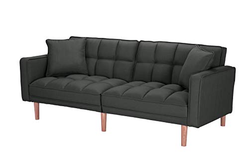 Futon Sofa Bed, Mid-Century Modern Convertible Couch Sleeper for Living Room Dark Blue Blue Convertible Sofa