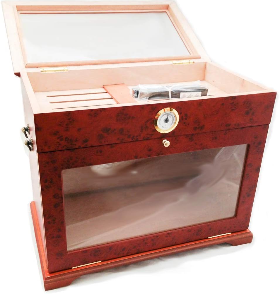 400 ct BURL Wood Cigar Desktop HUMIDOR Cabinet END Table Display CASE