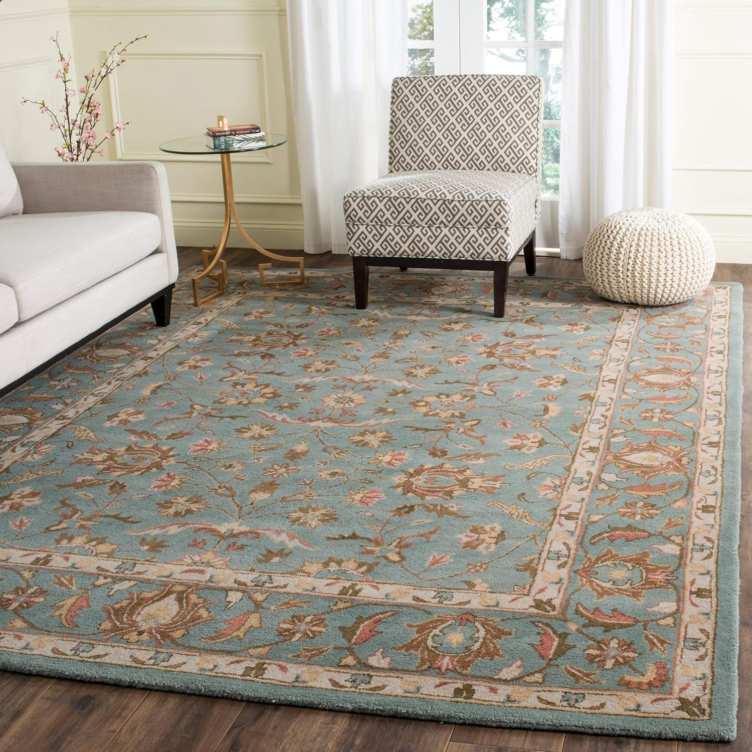 SAFAVIEH Heritage Collection Area Rug - 8' x 10', Blue & Blue, Handmade Traditional Oriental Wool, Ideal for High Traffic Areas in Living Room, Bedroom (HG969A)