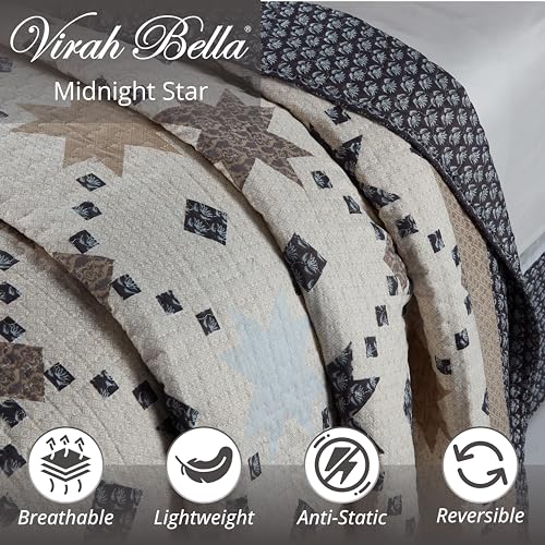 Virah Bella 3 Piece King Cabin Quilt Bedding Set - Creekside Bear - Rustic Country Reversible Patchwork Comforter Set with Decorative Pillow Shams