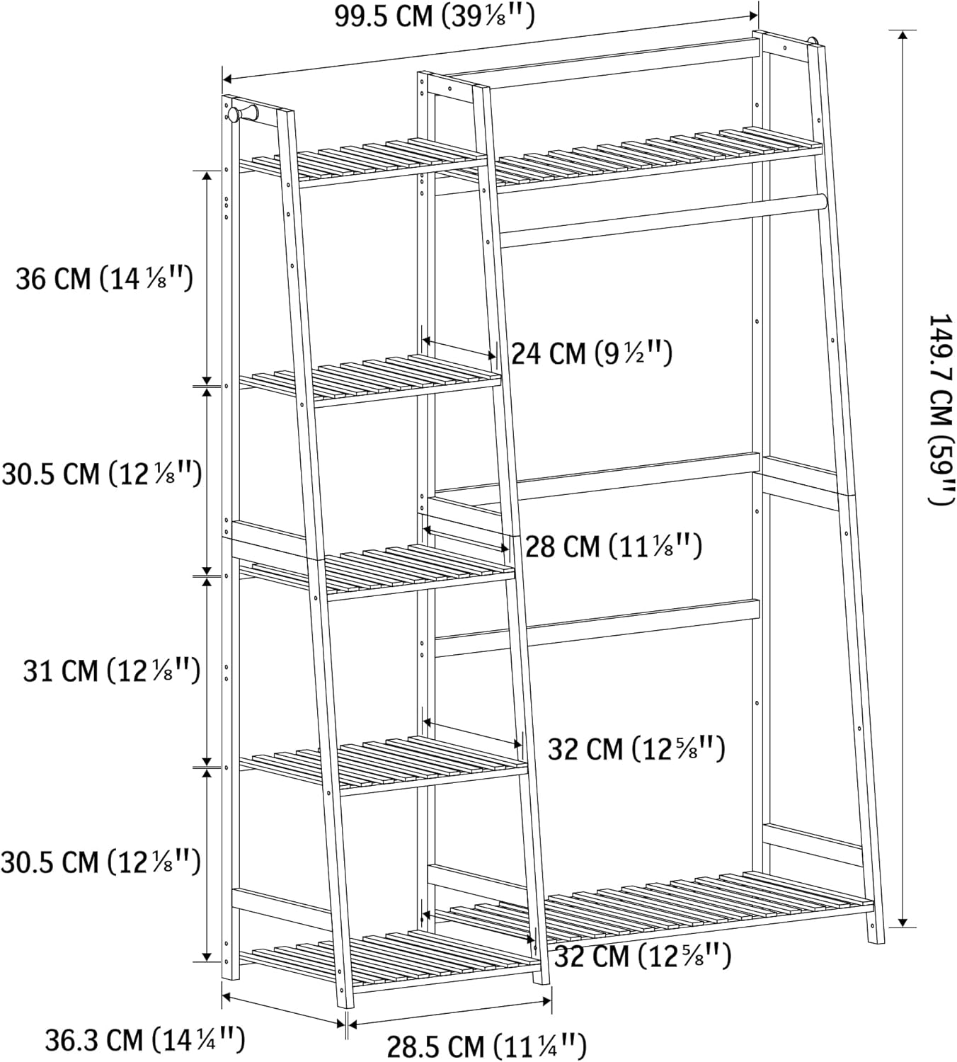 WTZ Clothes Rack for Hanging Clothes, Bamboo Garment Rack Heavy Duty Clothing Rack with Shelves for Living Room, Bedroom, Entryway, Bathroom (CR-538 Black)
