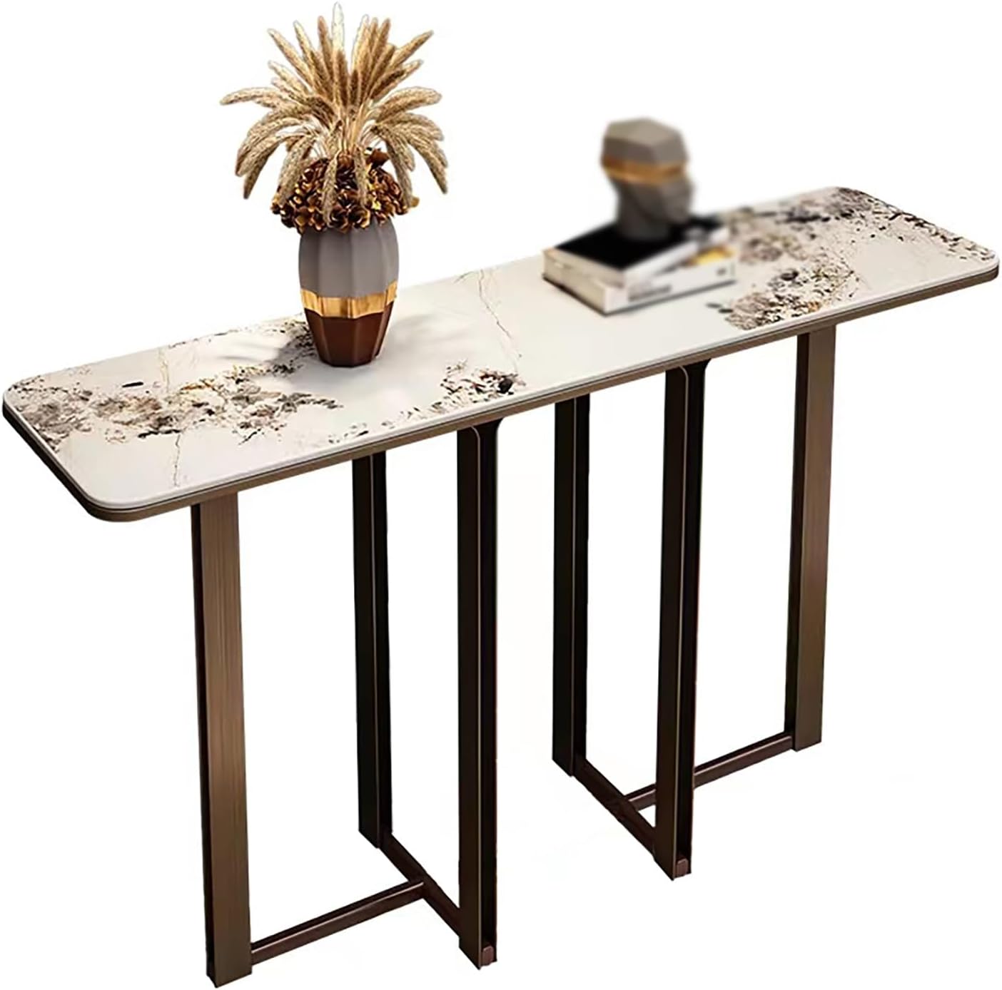 Modern Entryway Table, Narrow Entryway Table Behind Sofa, with Geometric Metal Base, for Entrance, Hallway, Entryway, Living Room, Easy Assembly