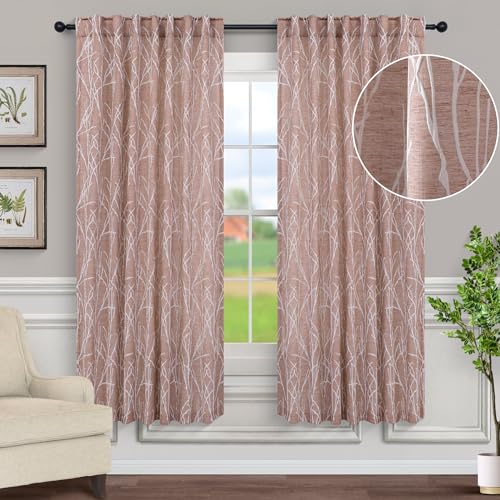 Pitalk Cream Curtains 102 Inches Long for Living Room 2 Panels Back Tab Pocket Semi Privacy Light Filtering Tree Jacquard Woven Linen Textured Off White Ivory Curtain for Large Windows 8.5 Feet 52x102