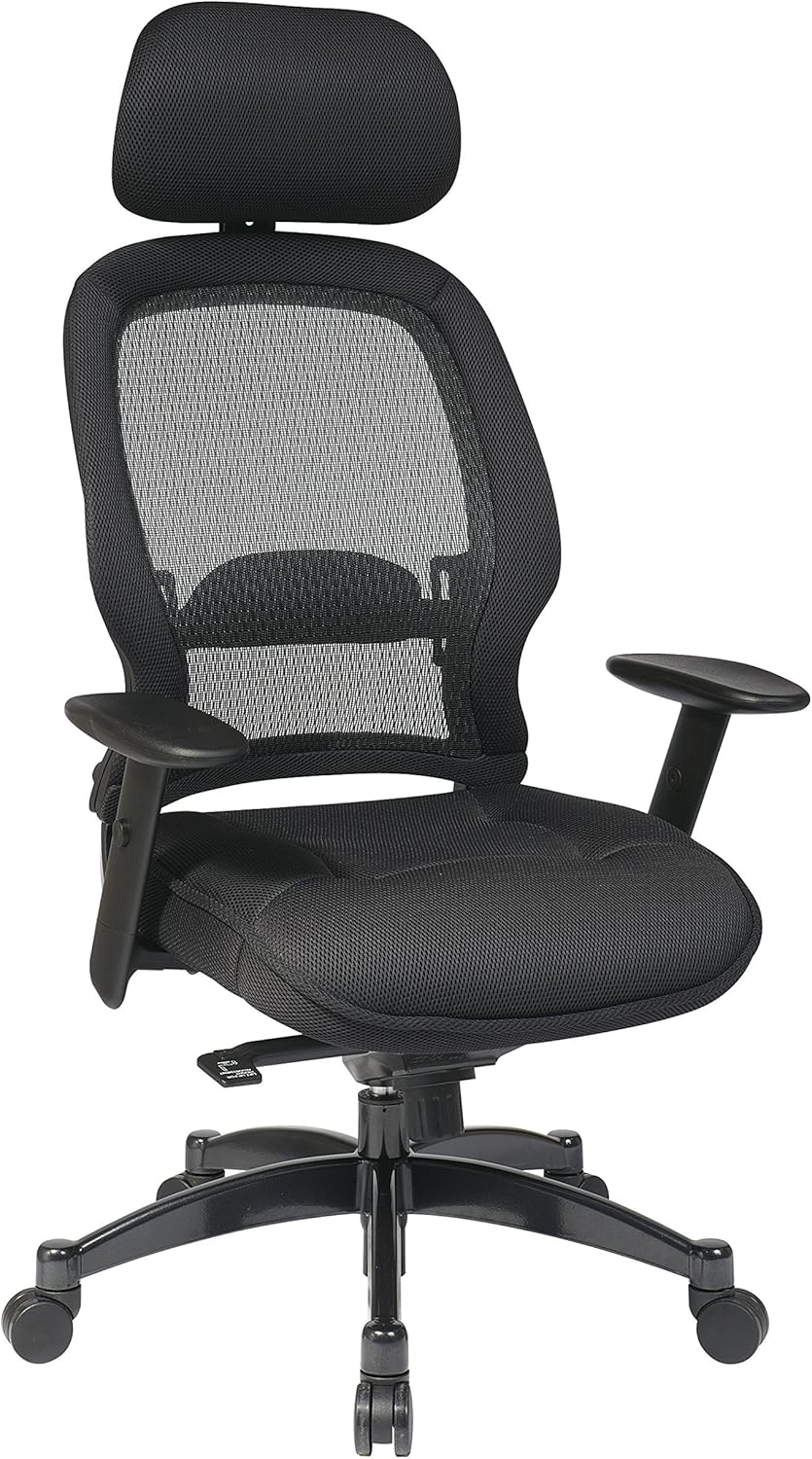 SPACE Seating AirGrid Dark Back and Padded Black Mesh Seat, 2-to-1 Synchro Tilt Control, Adjustable Arms and Tilt Tension Nylon Base Managers Chair with Adjustable Headrest