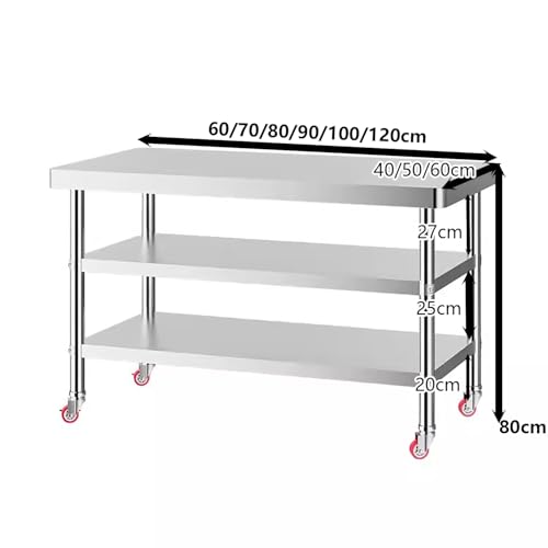 Stainless Steel Table,Top Preperation Countertop Worktable,Commercial Stainless Steel Kitchen Food Prep Work Table Bench Top,360° rotating universal Wheels,for Commercial and Home.