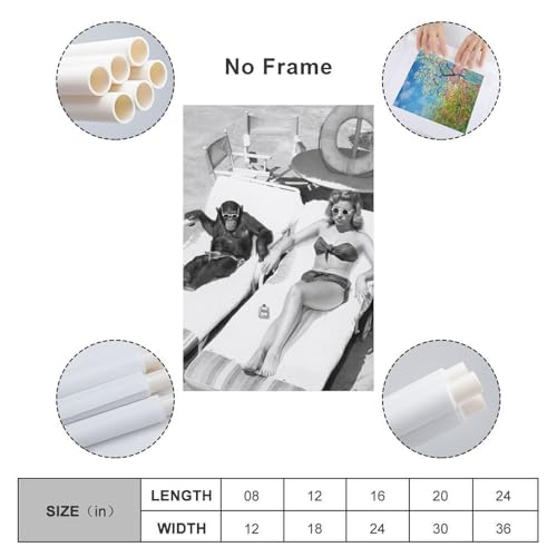 HMBNIUN Interesting Black And White Vintage Photo Of A Woman Sunbathing Near A Chimpanzee Wall Art Posters For Room Aesthetic Pictures For Living Room Bedroom Decor 24x36inch(60x90cm)
