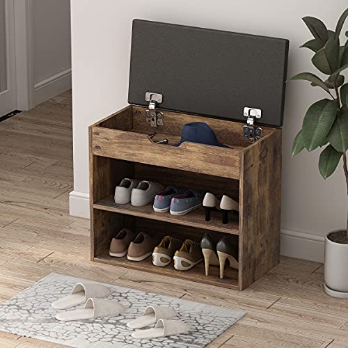 Hitow Shoe Storage Bench with 2 Tiers Shelf, 47.2