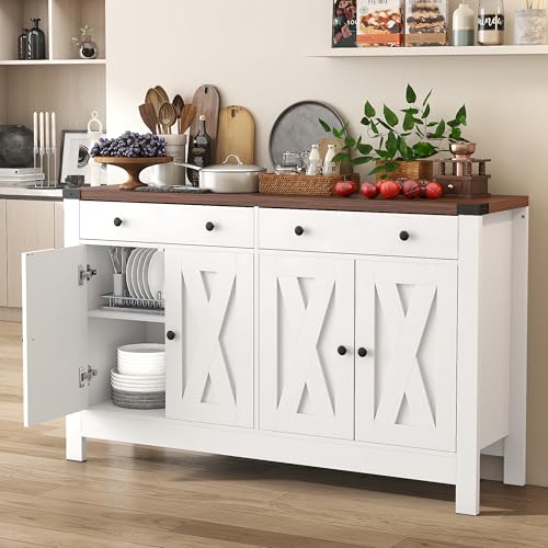 Sideboard Buffet Cabinet, Black Kitchen Sideboard Cabinet with 4 Door, Farmhouse Coffee Bar Cabinet with 2 Drawer Storage and Adjustable Shelves for Living Room,Kitchen