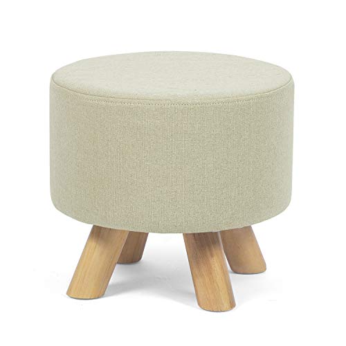 Homebeez Round Ottoman Foot Rest Stool, Small Fabric Footstool with Non-Skid Wood Legs, Gray