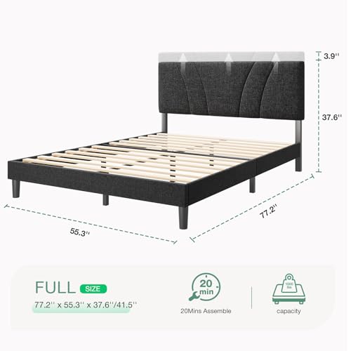 Novilla Queen Bed Frame with Headboard, Bed Frame Queen Size with Wood Slats Support,Linen Upholstered Adjustable Headboard, No Box Spring Needed, Heavy Duty Feet, Easy Assembly, Beige