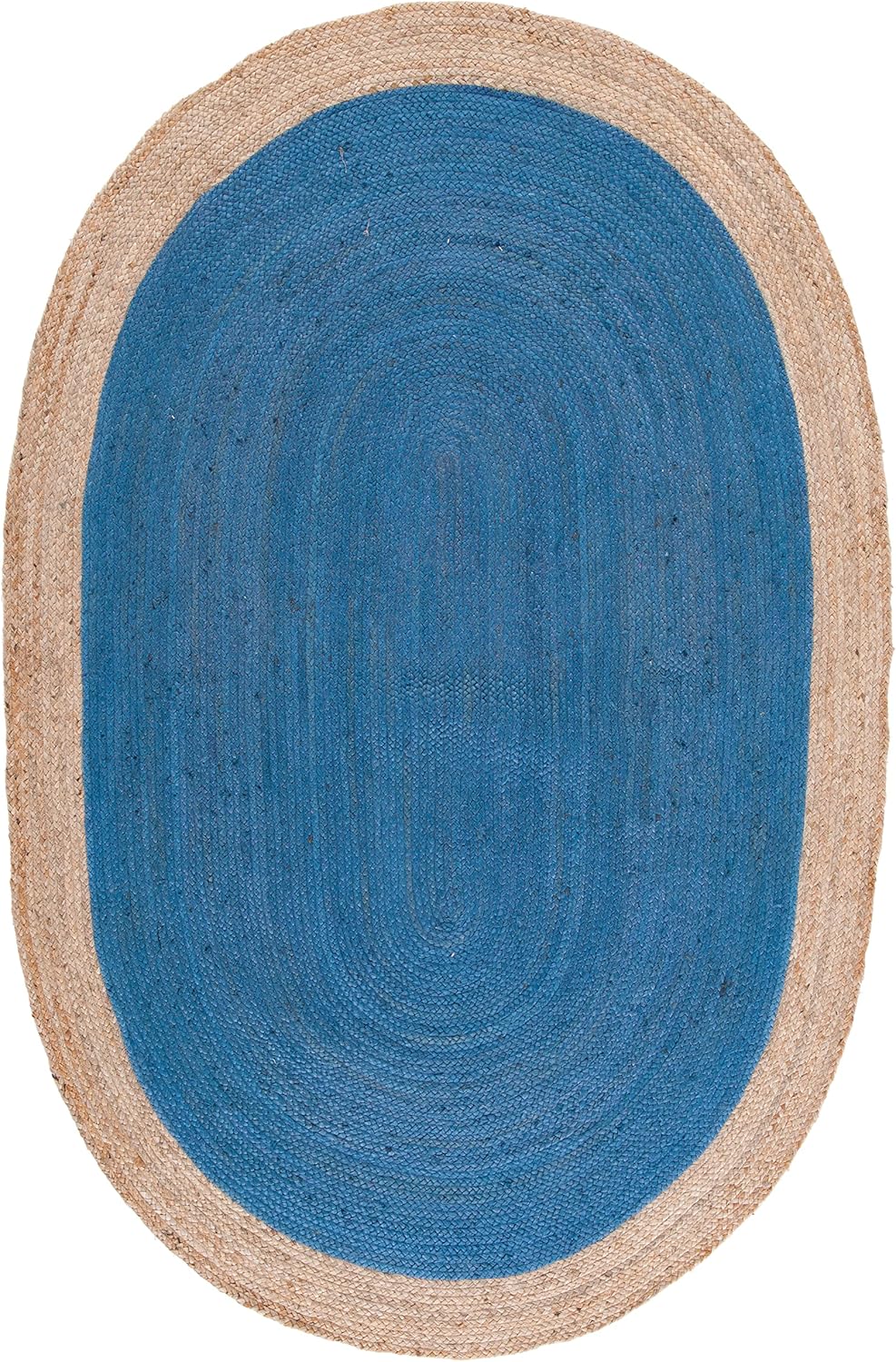Safavieh Natural Fiber Collection Area Rug - 5' x 8' Oval, Royal Blue & Natural, Handmade Boho Braided Jute, Ideal for High Traffic Areas in Living Room, Bedroom (NF801D)