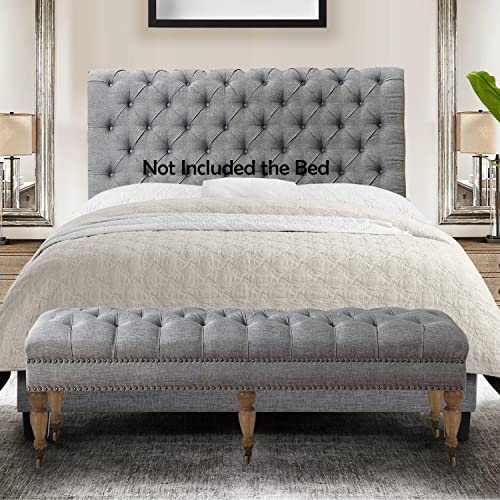 Rosevera Berta Upholstered Polyester Tufted Top with Nailhead Rectangular Bench for Living Room Footrest Bedroom Entryway, Small, Grey