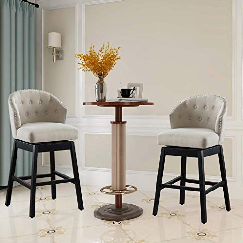 Kitchen Bar Stools Set of 2 Solid Wooden Legs Button Tufted Swivel Bar Stools Comfortable Arm Counter Barstool (Gray) UC-5G