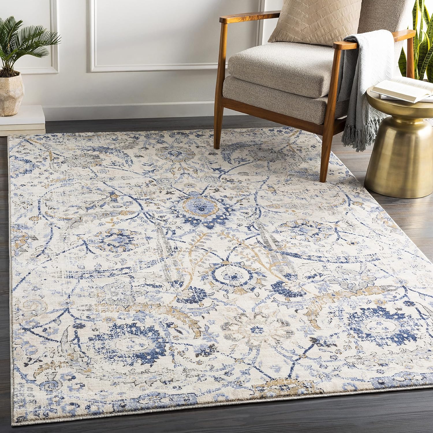 Mark&Day Area Rugs, 9x12 Avellino Traditional Denim Area Rug, Blue White Carpet for Living Room, Bedroom or Kitchen (9' x 12'4