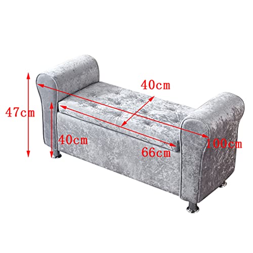 Upholstered Storage Bench with Armrests,Large Capacity Decor Foot Rest Stool for Bedroom Living Room,Velvet Button Tufted Long Storage Ottoman-Purple 100x40x40cm(39x16x16inch)