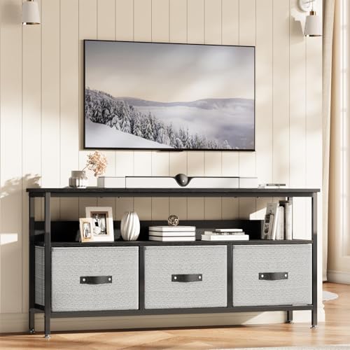 GAOMON Dresser TV Stand for Bedroom,TV Console with Drawers, 3 Drawers Entertainment Center with Open Shelf, Media Console for 50 Inch TV, Dresser with PU Finish, Grey