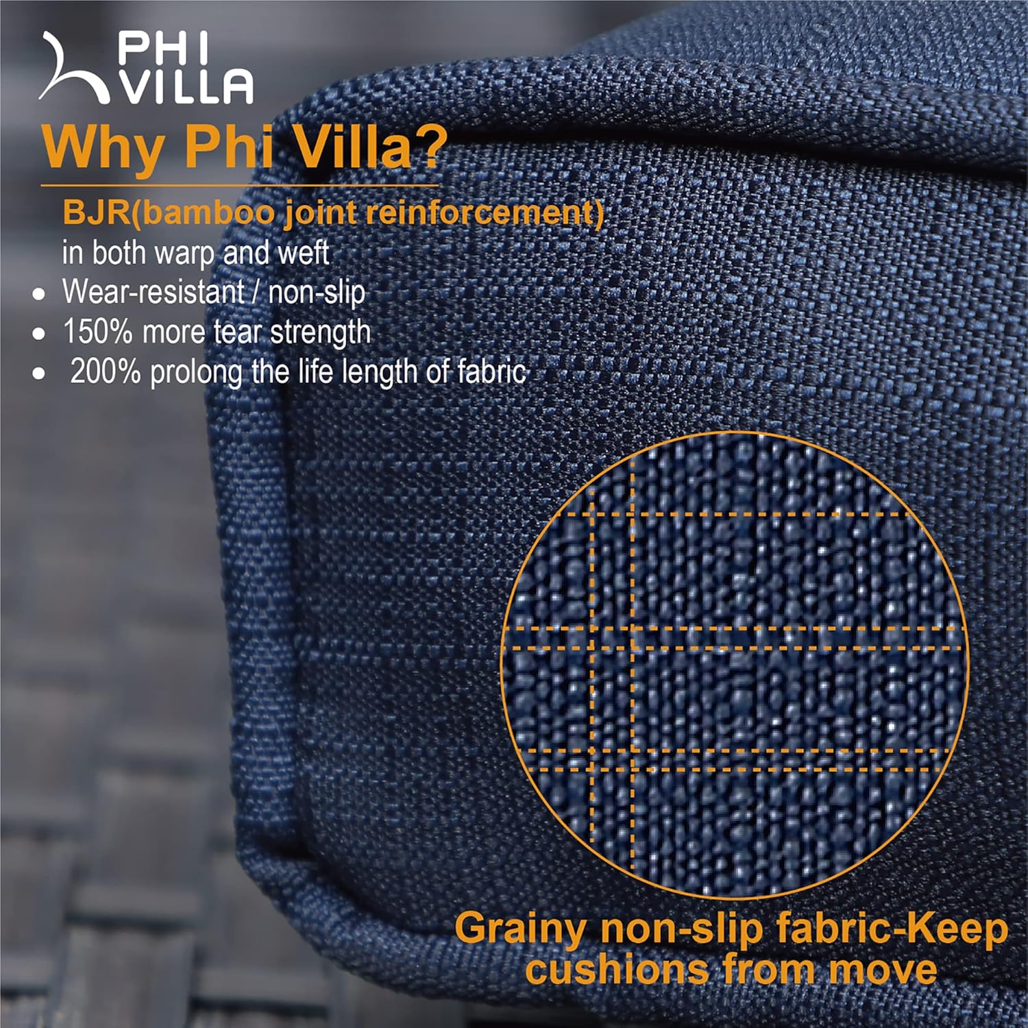 PHI VILLA Patio Furniture Sectional Sofa Set with CSA Approved Gas Fire Pit Table Wicker Rattan Outdoor Conversation Sets Propane Rectangular Fire Pit Table, 3 Pieces Blue