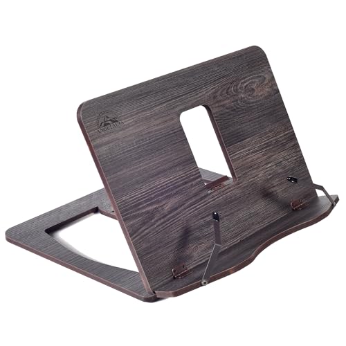 Book Stand for Reading, Wooden, Handmade, Foldable Recipe Cookbook Tablet PC Holder Adjustable Height Resting Reader Display, Textbook Magazine Music Book Stand (Cambridge)