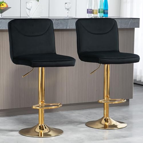 Modern Bar Stools Set of 4, Velvet Counter Height Bar Chairs, with Footrest Adjustable Height, Gold Base, Swivel Upholstered Barstools for Kitchen Island, Dining Room, Pub, Cafe Bar, Beige