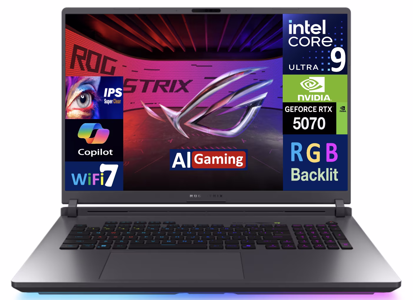 ASUS ROG Strix AI Gaming Laptop 18in 240Hz IPS WQXGA Display (Intel Ultra 9- 275HX, NVIDIA GeForce RTX 5070 8GB, 64GB DDR5, 2TB PCIe SSD, RGB KB, Thunderbolt 4, WiFi 7, Webcam, Win 11 Pro)