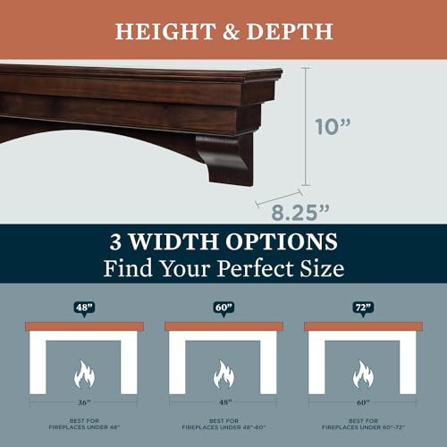 MANTELSDIRECT Mantels Direct Salem Wood Mantel Shelf with Arched Corbels - Unfinished 60 Inch | Wooden Rustic Wall Mounted Shelf from Pine Wood - Perfect for Fireplaces, TVs & Décor