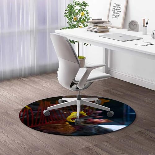 Round Rug 39 in Birch Tree Office Chair Mat Black and White Thick Hard Floor Protector Office Chair Mat for Hardwood/Tile Floor