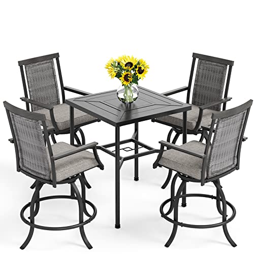 PHI VILLA 5 PCS Outdoor Bar Set,Counter Height Swivel Bar Chairs with Cushion and Metal Bar Table,Patio High Dining Set for Porch