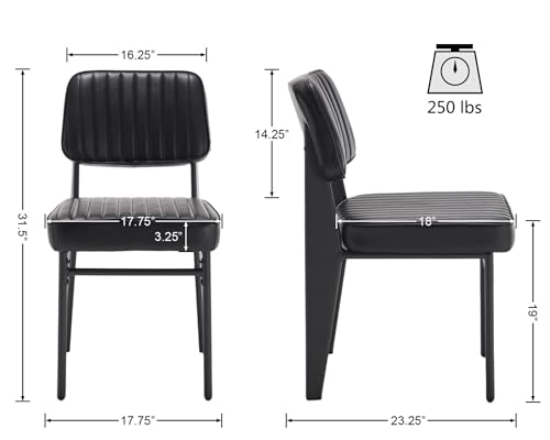 VESCASA Dining Chairs Set of 4, Mid-Century Modern Kitchen Chairs Upholstered Faux Leather with Channel-Tufted Open Back and Metal Legs Without Armrest for Dining Room Kitchen, Brown