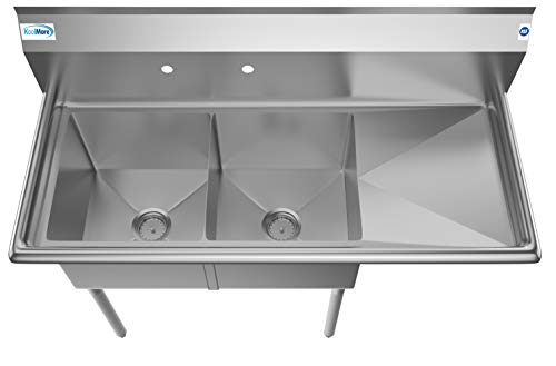 KoolMore 2 Compartment Stainless Steel NSF Commercial Kitchen Prep & Utility Sink with 2 Drainboards - Bowl Size 15