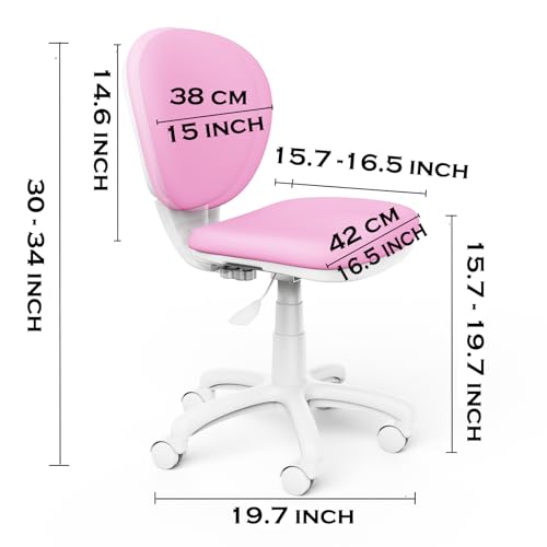 Kids Desk Chair Armless, Cute Study Chair for Kids Ergonomic Computer Chair with Adjustable Height & Lumbar Support, Swivel Mesh Task Student Chair for Boys Girls Teens (Gray)