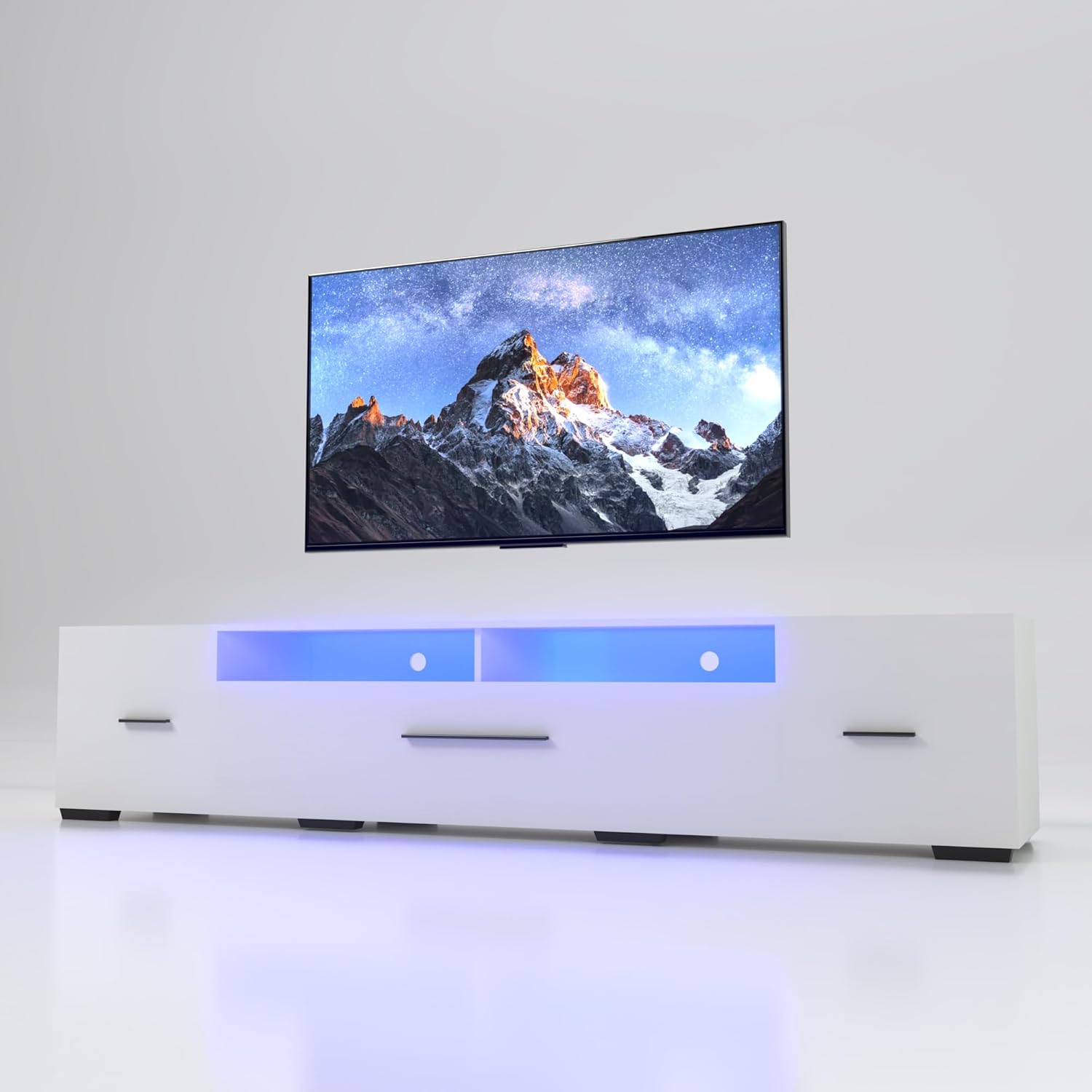 LED TV Stand for 80 Inch TV, Modern Entertainment Cente with Light String 31 Modes Full Color Selection, Long TV Console with Large Storage and Power Cord for 70 75 80 Inch TV, White