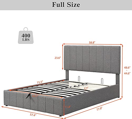 Queen Upholstered Bed with Gas Lift up Storage, Queen Size Bed Frame with Storage Underneath and Tufted Headboard, Wooden Platform Bed with Hydraulic Storage System(Queen, Beige +Button Design)